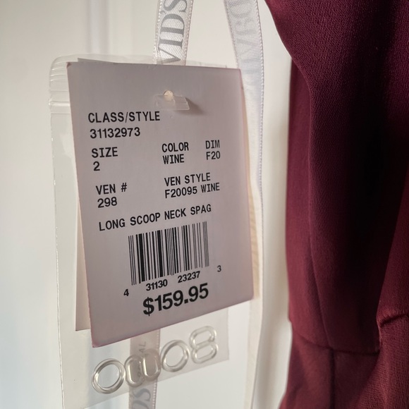 Wine Celebrate DB Studio Crepe-Back Satin Spaghetti Strap Bridesmaid Dress - Picture 5 of 6